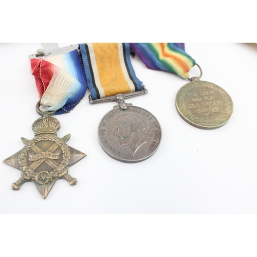 138 - Mounted WW1 1914-15 Star Trio Medals 66468 Pte A. J. Buckley RAMC & Service Book