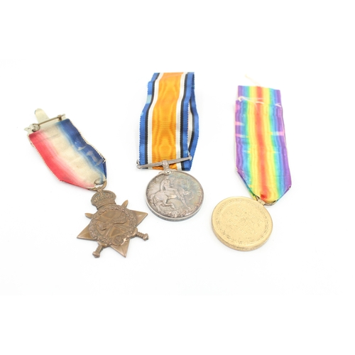 140 - WW1 1914-15 Star Trio Medals G-5514 Pte G. H. Woodnott E. Kent Regt x 3