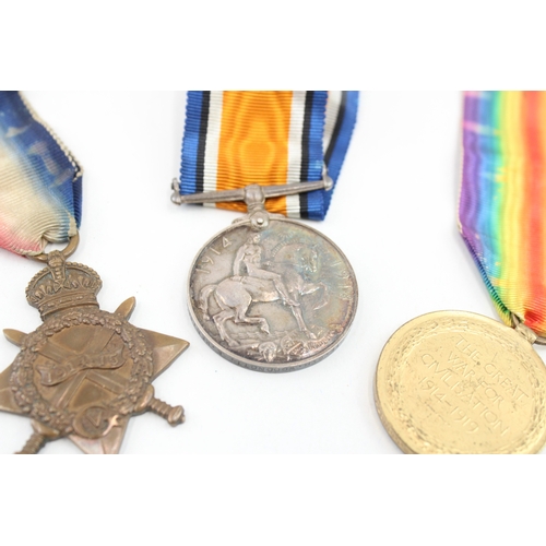 140 - WW1 1914-15 Star Trio Medals G-5514 Pte G. H. Woodnott E. Kent Regt x 3