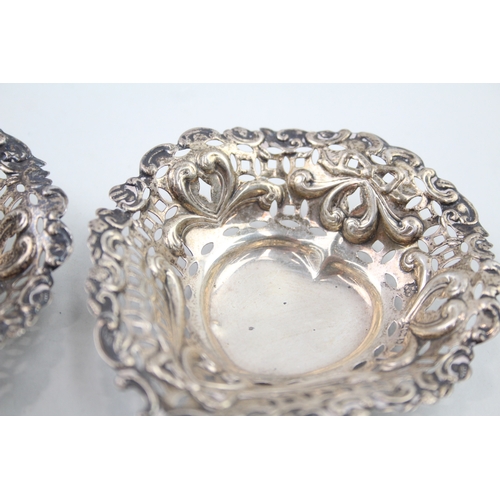 27 - 2 x .925 sterling antique heart pin dishes