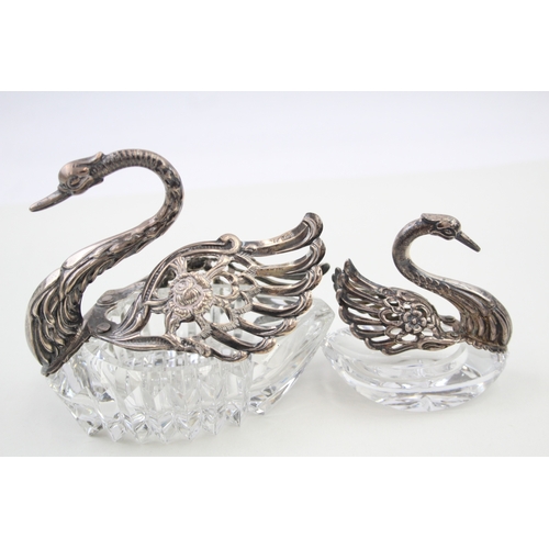 36 - 2 x .925 sterling silver detailed swan trinket dishes