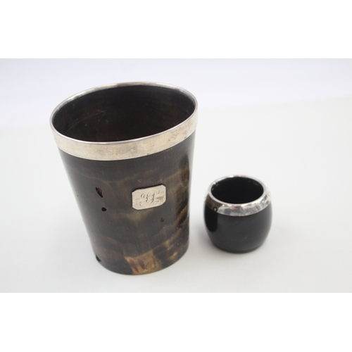 39 - 2 x .925 sterling topped cup & pot inc bone, ebony etc