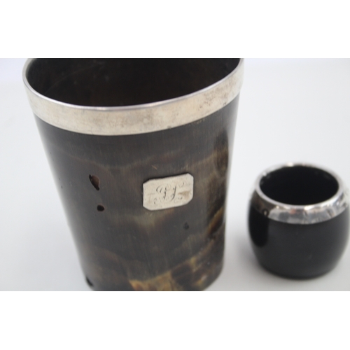 39 - 2 x .925 sterling topped cup & pot inc bone, ebony etc