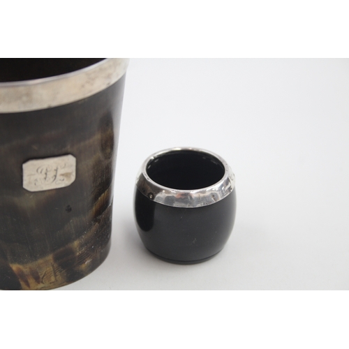 39 - 2 x .925 sterling topped cup & pot inc bone, ebony etc