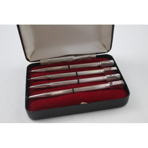 51 - 4 x .925 sterling silver bridge scoring pencils w/ enamel, box