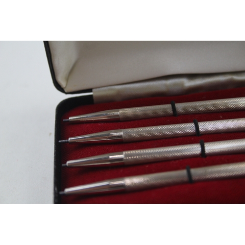 51 - 4 x .925 sterling silver bridge scoring pencils w/ enamel, box