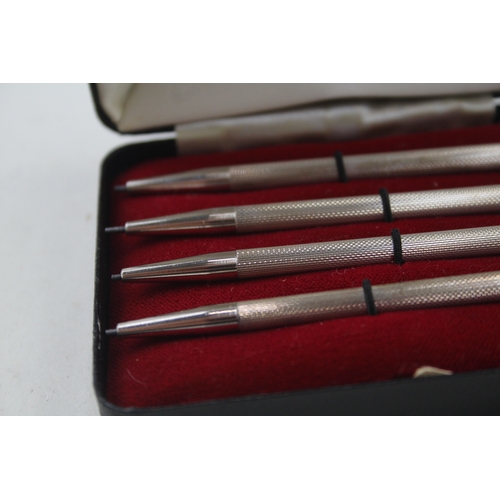 51 - 4 x .925 sterling silver bridge scoring pencils w/ enamel, box