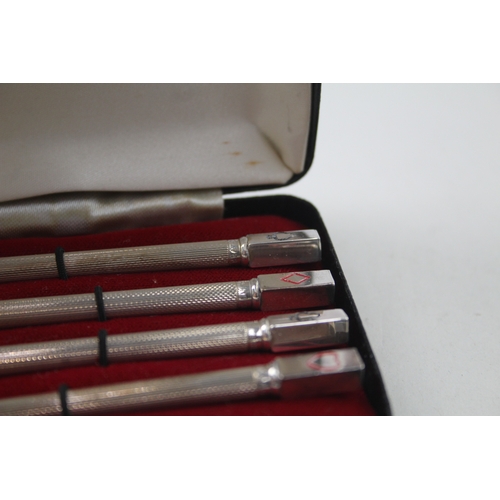 51 - 4 x .925 sterling silver bridge scoring pencils w/ enamel, box