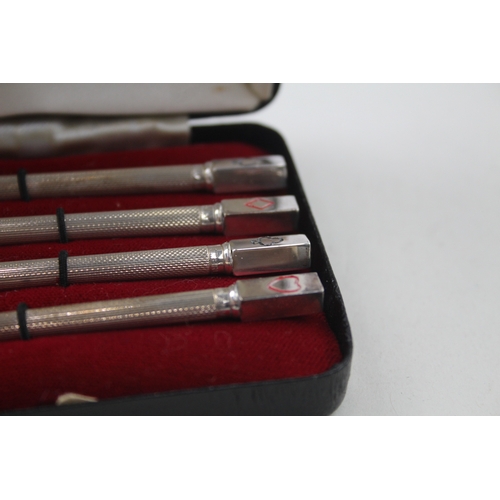 51 - 4 x .925 sterling silver bridge scoring pencils w/ enamel, box