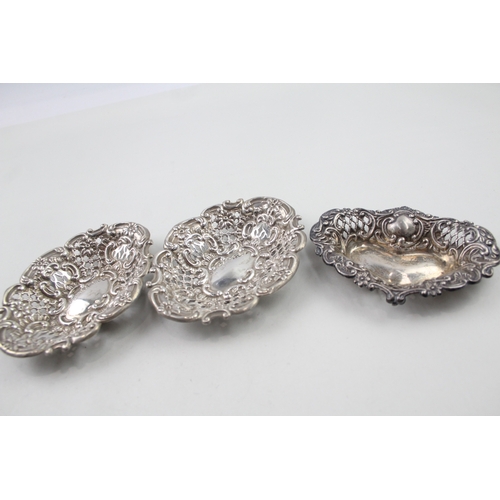 52 - 3 x .925 sterling trinket / pin dishes