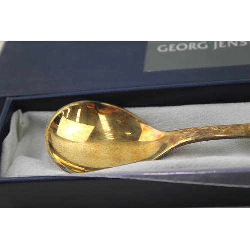 63 - GEORG JENSEN Stamped .925 Sterling Silver Gilt Commemorative Spoon Boxed