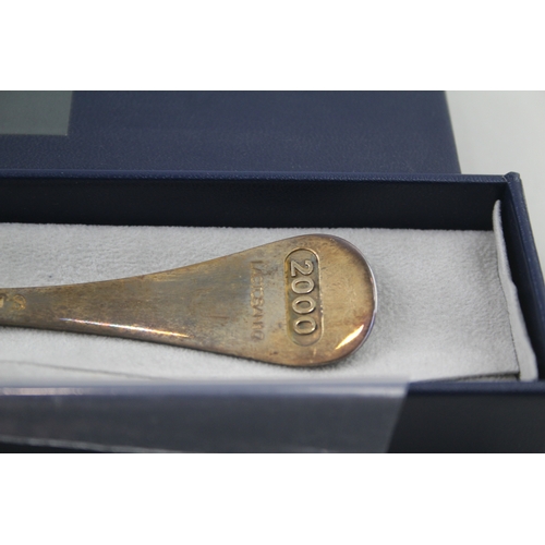 63 - GEORG JENSEN Stamped .925 Sterling Silver Gilt Commemorative Spoon Boxed