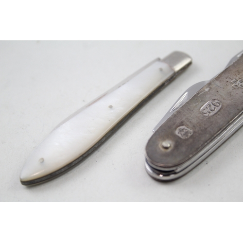 69 - 3 x .925 sterling knives inc mop, multi-tool, antique etc