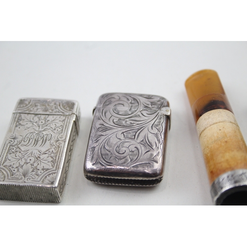 73 - 4 x .925 sterling tobacciana inc vestas, banded cheroot