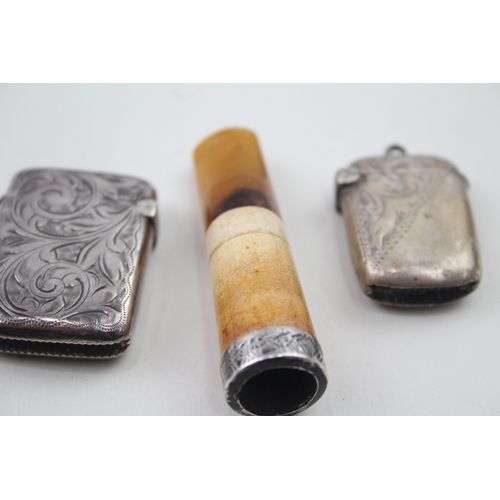 73 - 4 x .925 sterling tobacciana inc vestas, banded cheroot