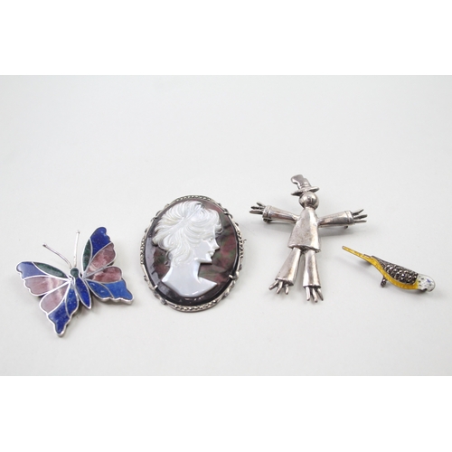 407 - Four silver brooches including gemstone inlay (39g)