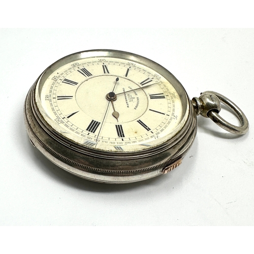 451 - Large antique silver centre second chronograph  pocket watch j harris & sons Manchester  the watch w... 