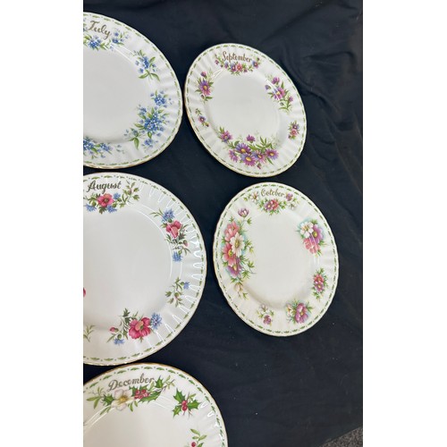 587 - Set 12 Royal Albert flowers of the month sandwich plate's 21 cm diameter, January - December second ... 