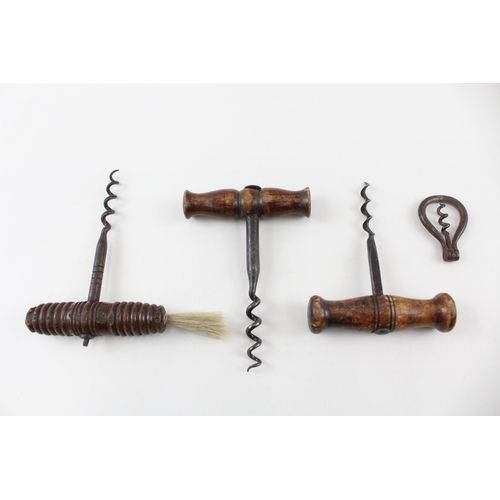 105 - Antique Vintage Corkscrews Inc Brush, Decorative Carving x 4