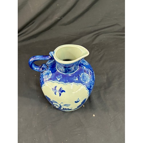 112 - Oriental blue and white jug, makers mark to base, overall good condition, approximate height 8 inche... 