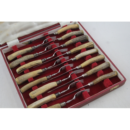 522 - Vintage Ogden & Sons Horn Handled Cutlery Set, Boxed