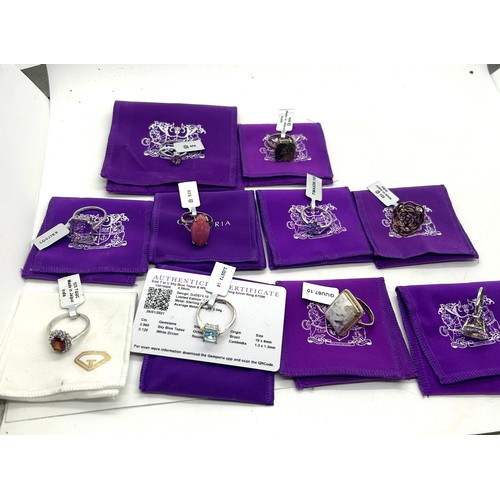 495 - 10 silver Ladies Gemporia rings With dust bags and COAs