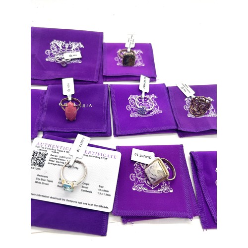 495 - 10 silver Ladies Gemporia rings With dust bags and COAs