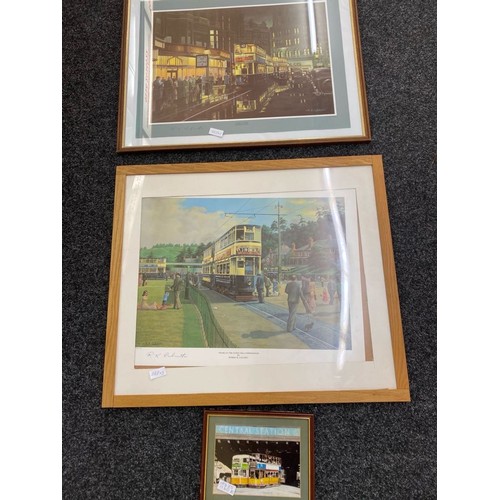 73 - Three framed tram pictures signed Robert K Calvert largest measures approx 23 inches long by 27 wide