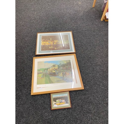 73 - Three framed tram pictures signed Robert K Calvert largest measures approx 23 inches long by 27 wide