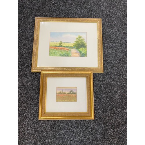 72 - Two gilt framed original water colours depicting poppy scenes signed ' Johnny Gaston' largest measur... 