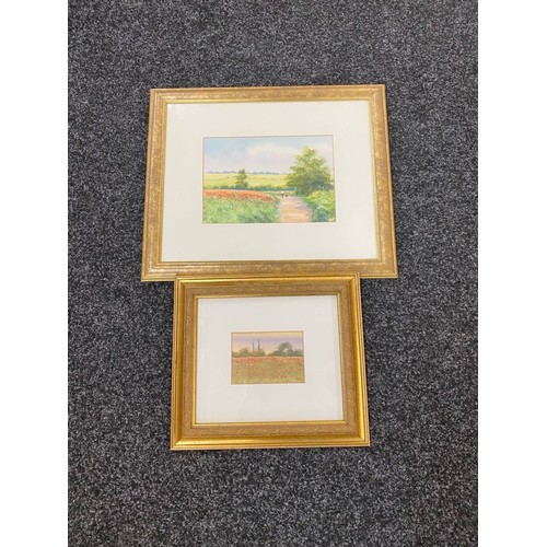 72 - Two gilt framed original water colours depicting poppy scenes signed ' Johnny Gaston' largest measur... 