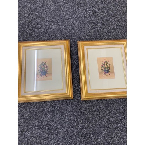 44 - Two gilt framed oil paintings depicting flowers both signed by artist Andrea Couldridge largest meas... 