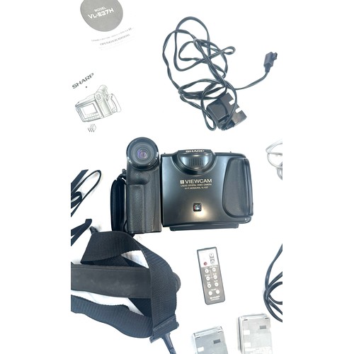 540 - Sharp Viewcam 8 VL-E37H Camcorder with extra batteries and recording leads in working order