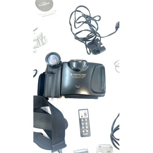 540 - Sharp Viewcam 8 VL-E37H Camcorder with extra batteries and recording leads in working order