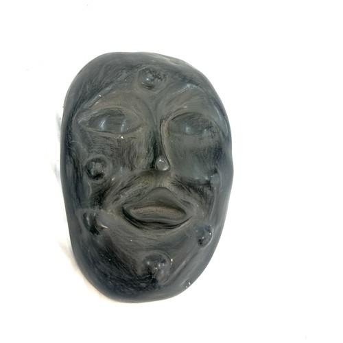 519 - Vintage signed clay face mask sculpture measures approx 7.5 inches long