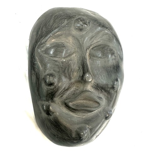 519 - Vintage signed clay face mask sculpture measures approx 7.5 inches long