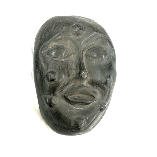 519 - Vintage signed clay face mask sculpture measures approx 7.5 inches long