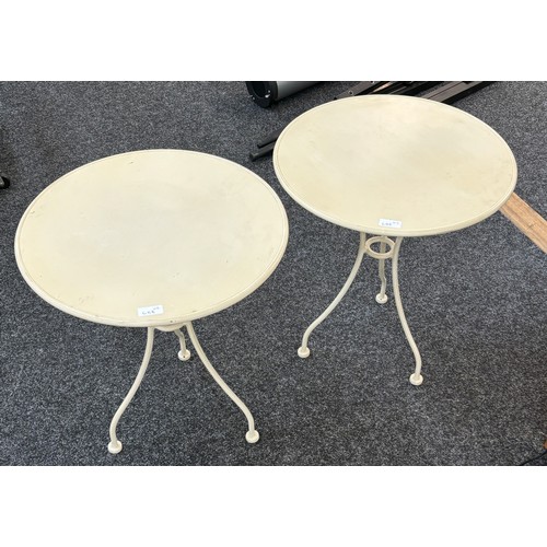 545 - Pair of metal occasional tables measures approximately 22 inches tall 18. inches diameter