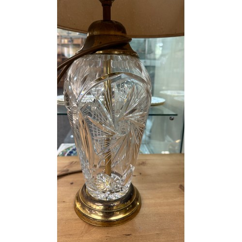 531A - Vintage crystal glass lamp with gold trims and shade overall height 17 inches