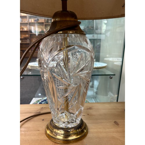 531A - Vintage crystal glass lamp with gold trims and shade overall height 17 inches