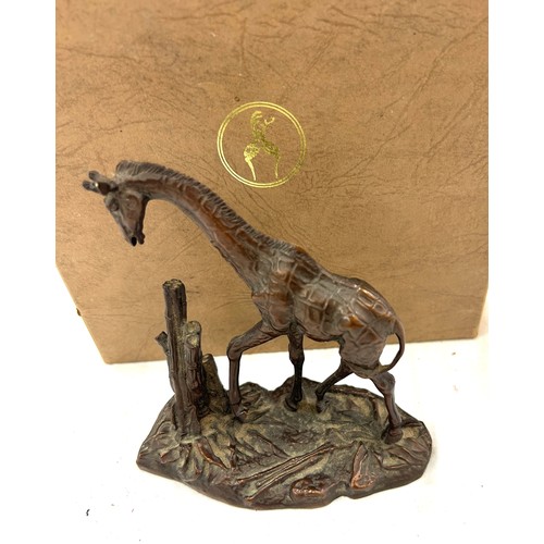 82 - Boxed Bronze African Giraffe by Franklin Mint,  The Africa Series