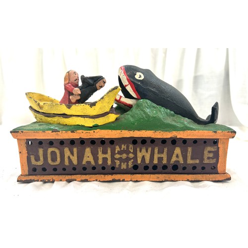 73 - Vintage Jonah and the Whale mechanical cast iron money bank, approximate measurements: 5.5 x 9.5 inc... 