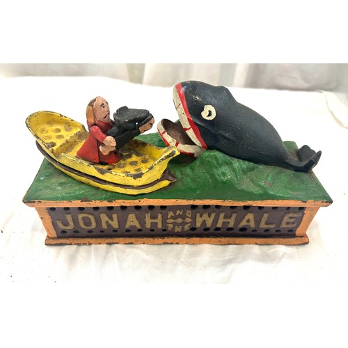 73 - Vintage Jonah and the Whale mechanical cast iron money bank, approximate measurements: 5.5 x 9.5 inc... 