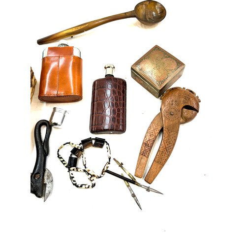 24 - Selection of collectables includes hip flasks etc