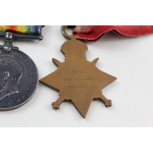 317 - WW1 1914-15 Star Medal Trio 3362 Pte A. Pack Middlesex Regt x 3