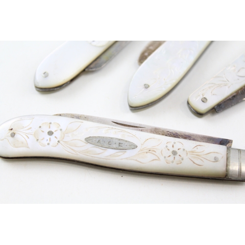 19 - 4 x .925 sterling silver mop fruit knives