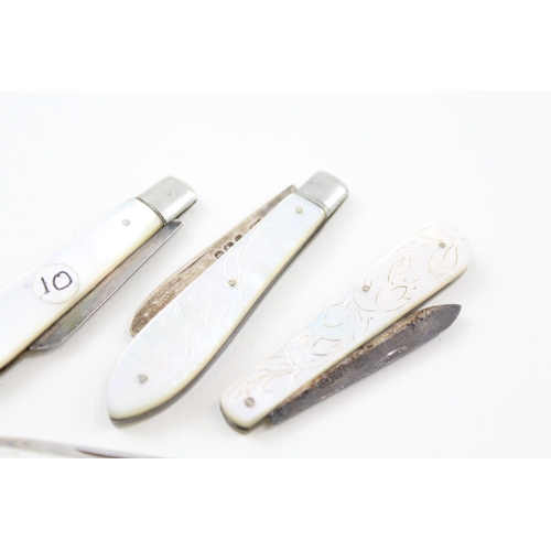 19 - 4 x .925 sterling silver mop fruit knives