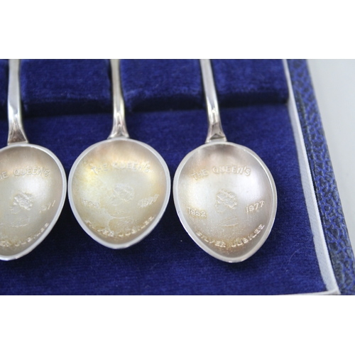 31 - Set of 4 x Elizabeth II Silver Jubilee Enamel Teaspoons Cased