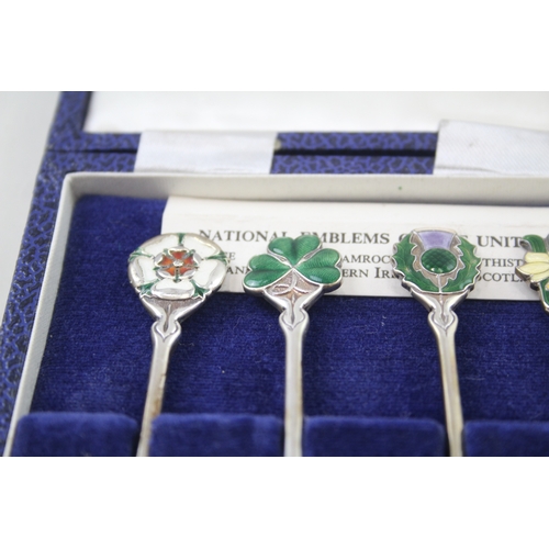 31 - Set of 4 x Elizabeth II Silver Jubilee Enamel Teaspoons Cased