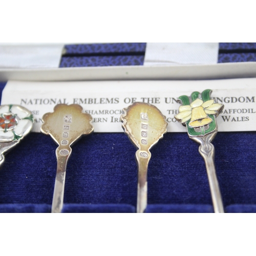 31 - Set of 4 x Elizabeth II Silver Jubilee Enamel Teaspoons Cased